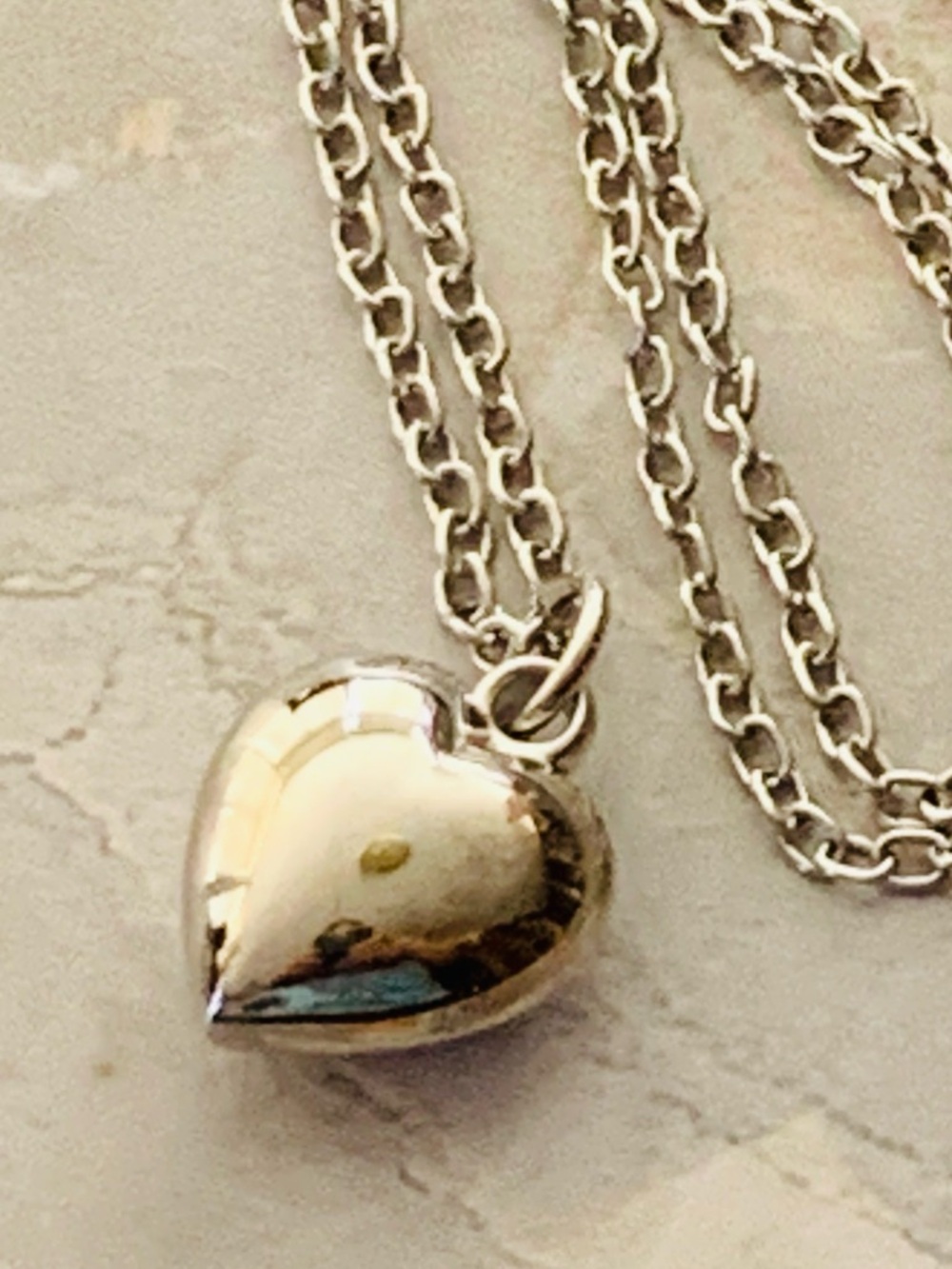 Puffy Heart Silver Tone Necklace